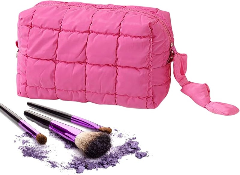 Large Quilted Travel Toiletry Cosmetic Bag Hot Pink For Makeup And Camping Essentials - Image 1